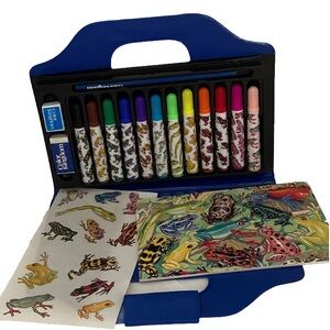 Color Kingdom FROG theme ART CASE kids KIT markers stickers pad SET vintage 90s